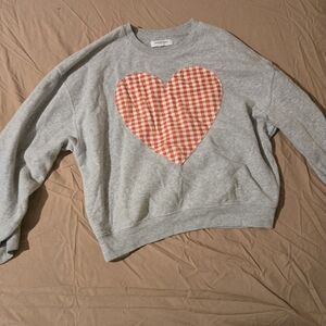 Grayson Threads Gray Crewneck with Red Gingham Heart Patch
